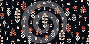 Seamless Scandinavian pattern. Delicate flowers.