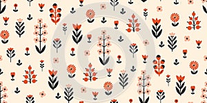 Seamless Scandinavian pattern. Delicate flowers.