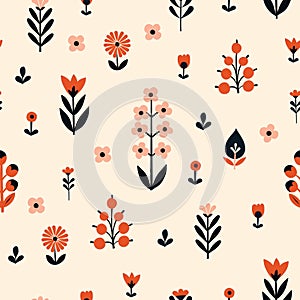 Seamless Scandinavian pattern. Delicate flowers.