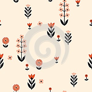 Seamless Scandinavian pattern. Delicate flowers.