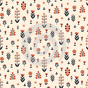 Seamless Scandinavian pattern. Delicate flowers.