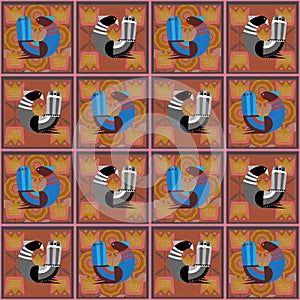 Seamless Scandinavian pattern, stylized birds and plants, vector illustration