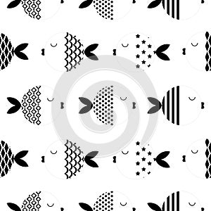 Seamless scandinavian style fishes geometrical vector pattern