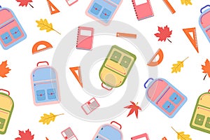 Seamless school background. Education, science concept. Back to school. Seamless pattern with school supplies flat style