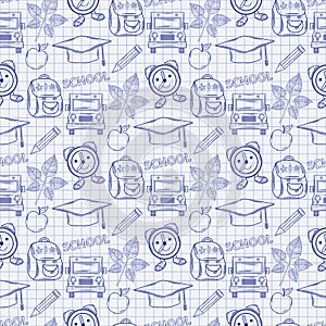 Seamless school pattern with varios elements on photo