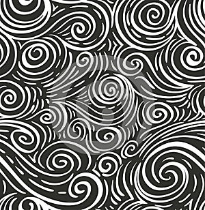 Seamless sea hand-drawn pattern, waves background.