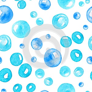 Seamless sea pattern with bubbles. Marine background in blue tones with randomly scattered circles
