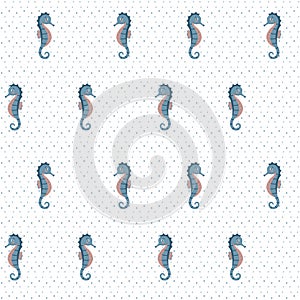 Seamless seahorse pattern on white background. Color vector illustration for fabrics, wrappers.