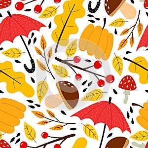 Seamless seasonal autumn vector pattern with theme elements. vector flat style. hand drawing.