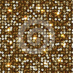 Seamless sequined golden texture of fabric with palliettes