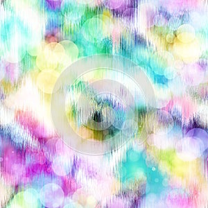 Seamless seventies tie dye bokeh texture. Hippie summer repeat background with ink dyed effect.