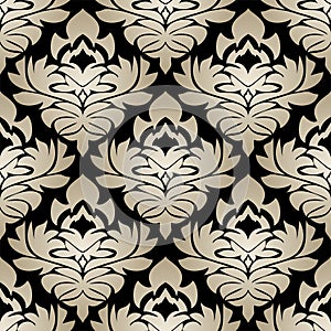 Seamless silver damask Pattern on the black Background