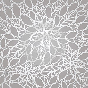 Seamless silver leaves and flowers lace wallpaper pattern