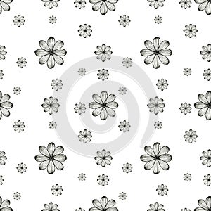 Seamless simple floral pattern of graphic stylize flowers on white background