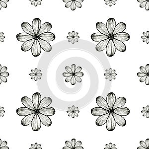 Seamless simple floral pattern of graphic stylize flowers on white background photo