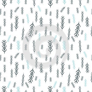 Seamless simple vector graphics pattern. Tile Christmas background with pine-tree. Wrapping paper texture.