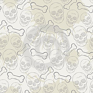 Seamless skull pattern with bone and blots