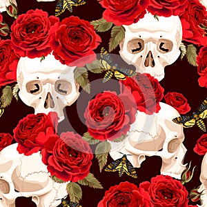 Seamless skulls and roses