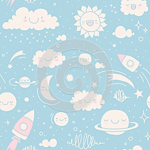 Seamless sky doodle pattern for babies