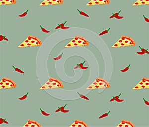 Seamless slice pizza and chili pattern background