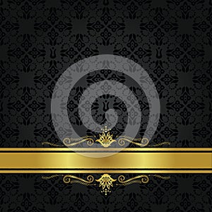 Seamless small black elements wallpaper and gold ribbon cover