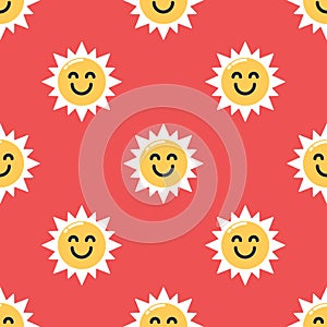 Seamless smiling sun pattern background,Vector and Illustration