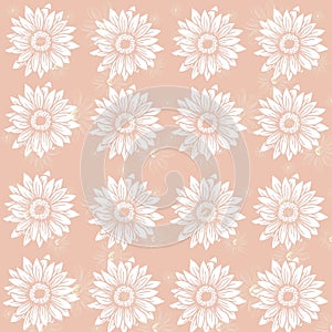 Seamless smooth beige background with white daisy floral mess pattern batik print