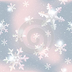 Seamless snowflake pattern in pink and grey