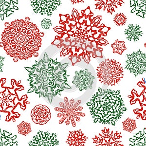 Seamless snowflake pattern in traditional christmas colors.