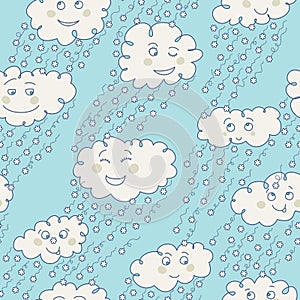 Seamless Snowy Sky Pattern with clouds