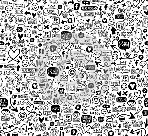 Seamless social life icons pattern on white background