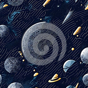 Seamless space pattern with planets and stars
