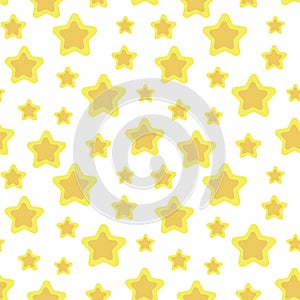 Seamless space pattern with simple yellow streamlined stars on a white background