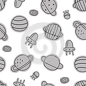 Seamless space and stars pattern for kids. hand drawn stars background in cartoon style