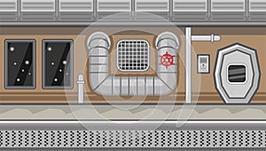 Seamless spaceship interior with pipe and manhole for game design