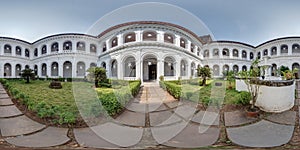 seamless spherical hdri 360 panorama overlooking yard in restoration of the historic castle or palace in equirectangular
