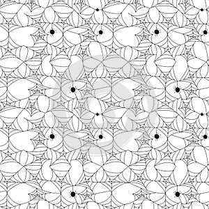 Seamless spider web icons pattern on white background