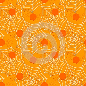 Seamless spiders and web cobs halloween background