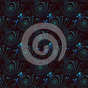 Seamless spirals pattern turquoise blue black