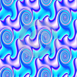 Seamless spirals pattern with wavy lines turquoise dark blue purple