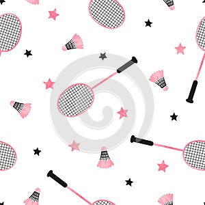 Seamless sport pattern with badminton rackets and shuttlecocks