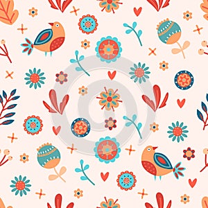 Seamless Spring Floral Pattern. Pastel Colors. Vector floral pattern in doodle style