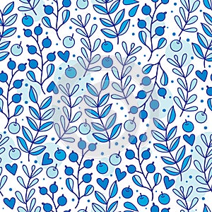 Seamless spring pattern with blue berries