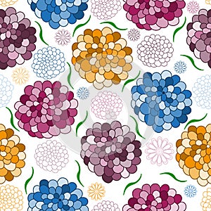 Seamless spring pattern with colorful doodle flowers