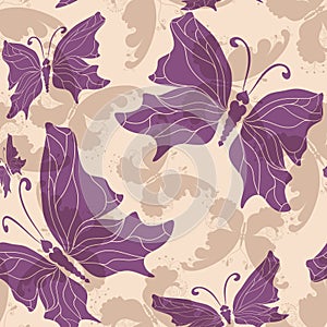 Seamless spring pattern with doodle colorful butterflies