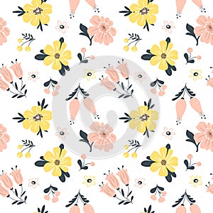 Seamless spring pattern with flowers. Vector illustration.