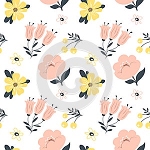 Seamless spring pattern with flowers. Vector illustration.