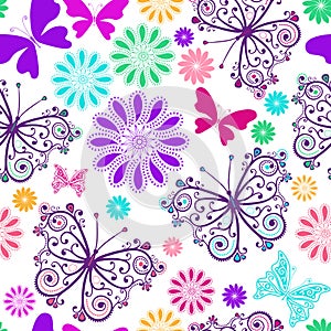 Seamless spring pattern with lace colorful  butterflies