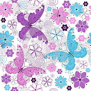 Seamless spring pattern with lace colorful  butterflies