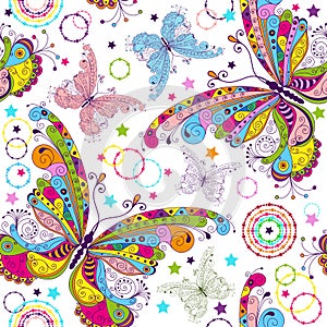 Seamless spring pattern with lace colorful  butterflies